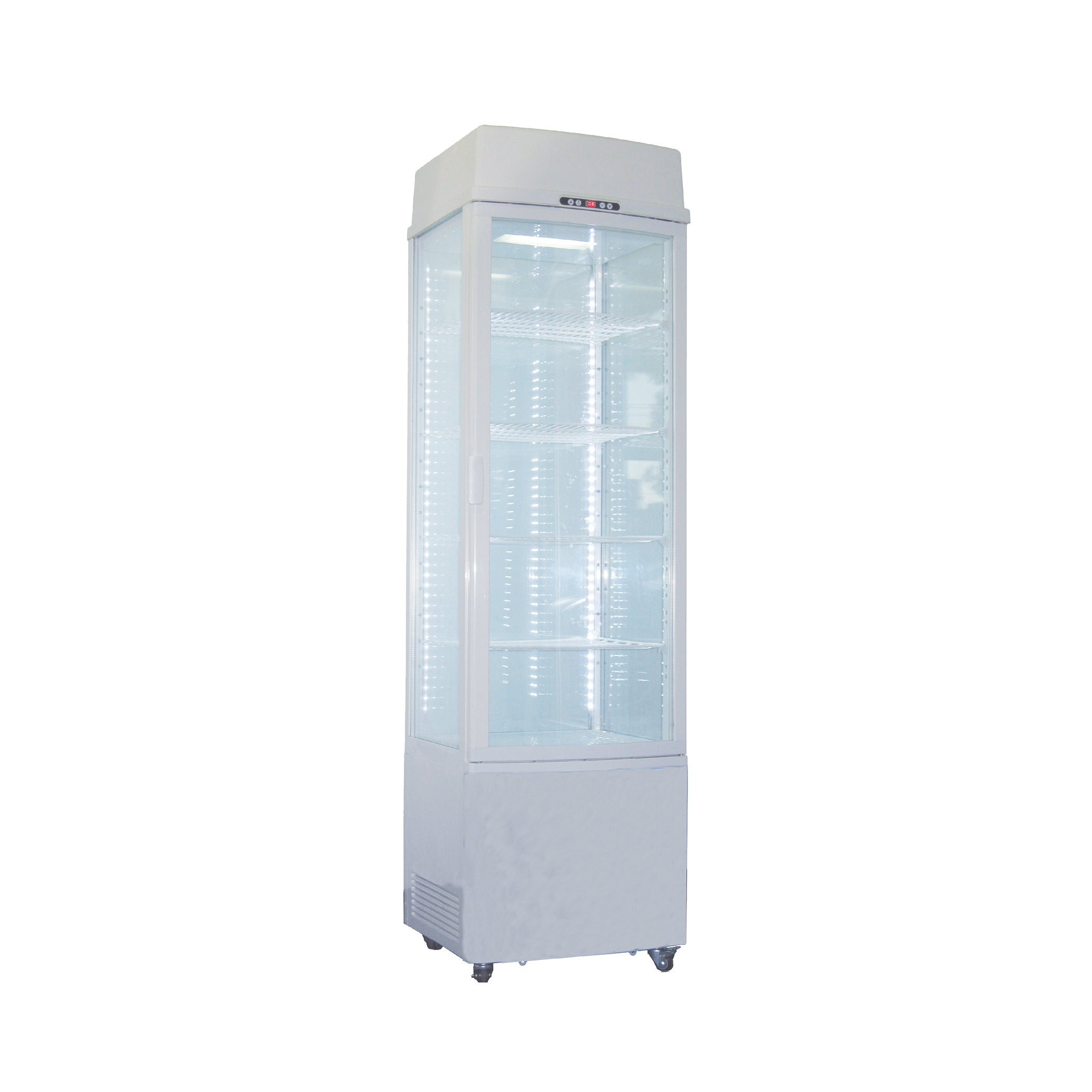 Exquisite CTD235 Four Sided Glass Upright Display Refrigerators White with LED 235 Litre - Hospitality Connect