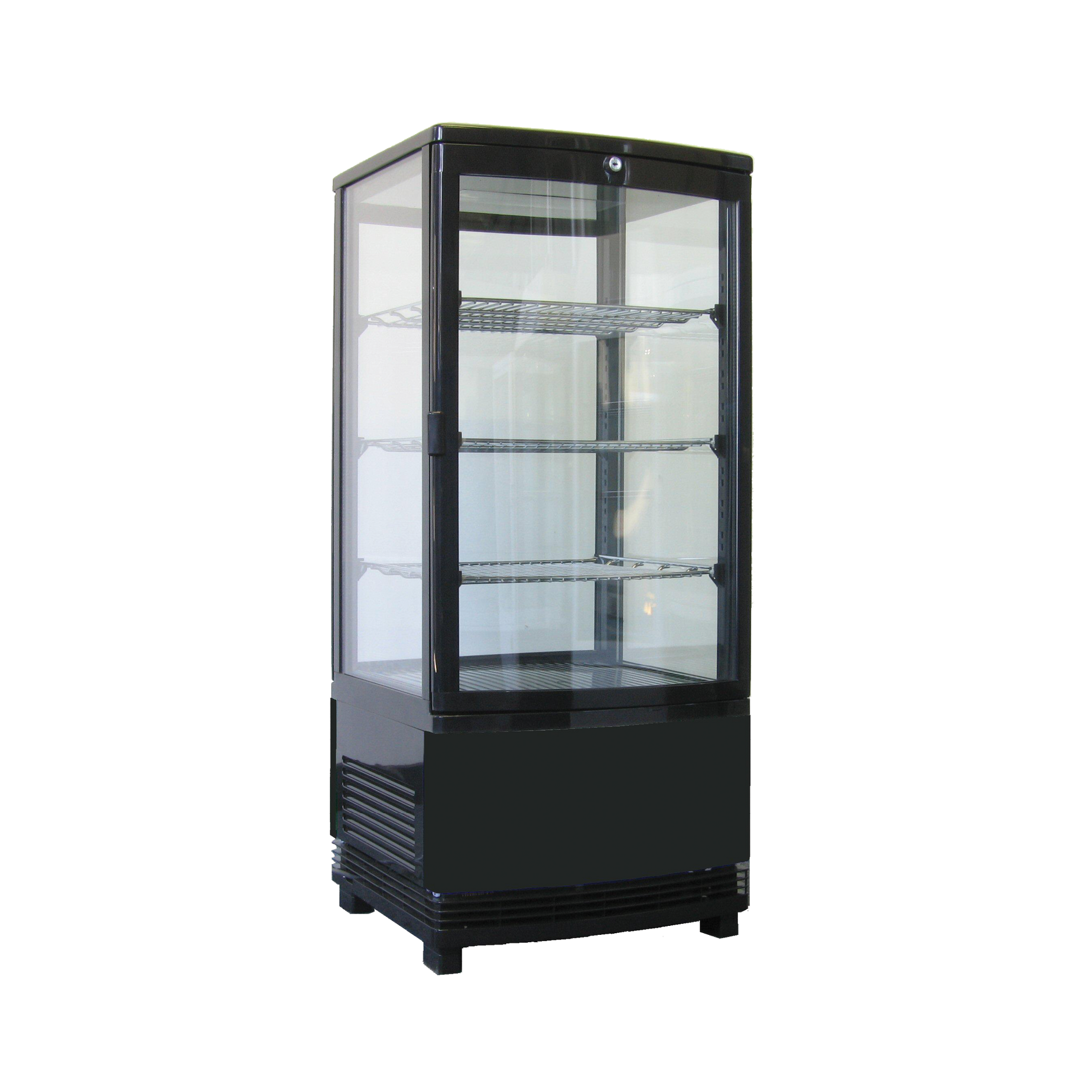 Exquisite CTD78 Four Sided Glass Counter Top Display Refrigerators Black with 2 corner LED 86 Litre - Hospitality Connect