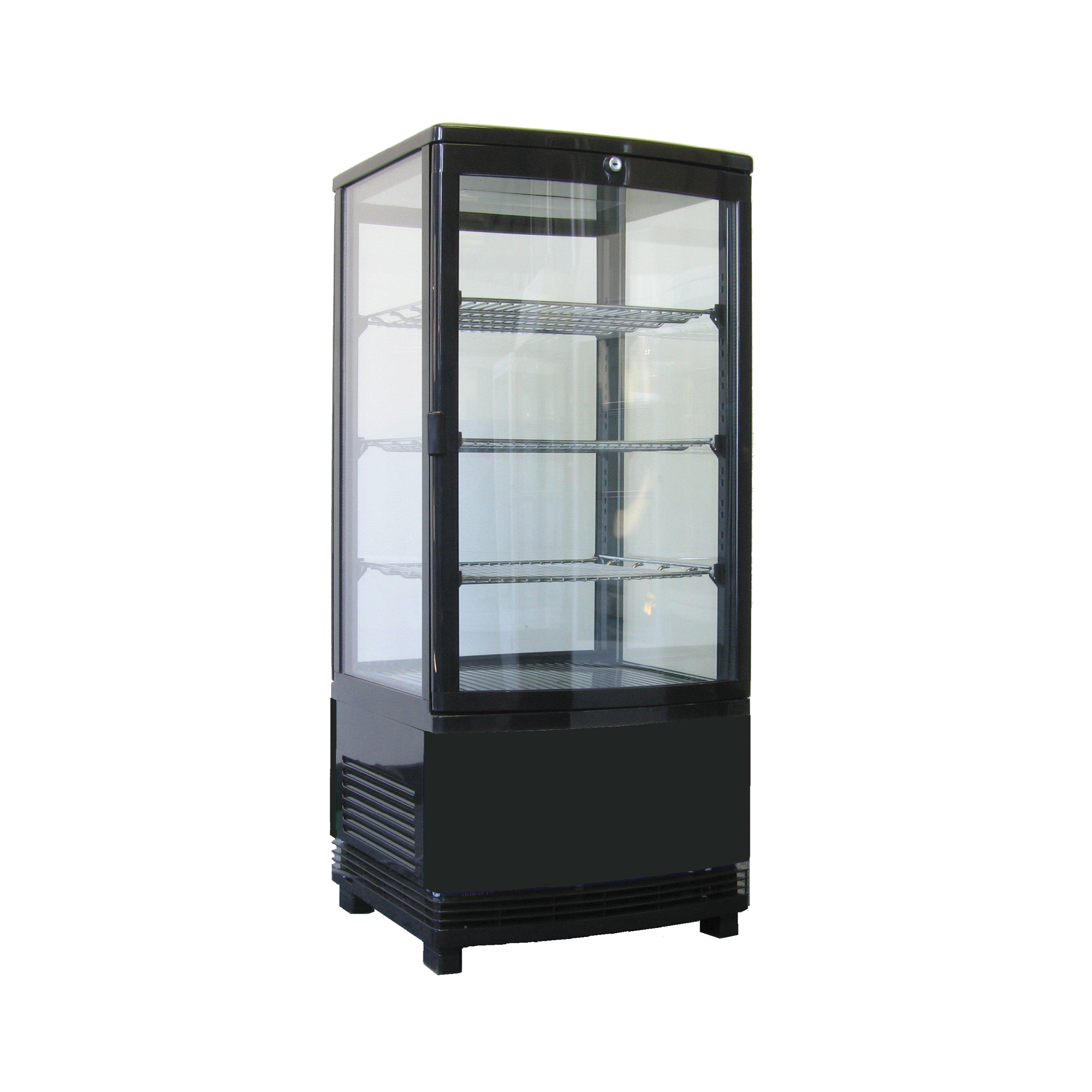 Exquisite CTD78 Four Sided Glass Counter Top Display Refrigerators Black with 2 corner LED 86 Litre - Hospitality Connect