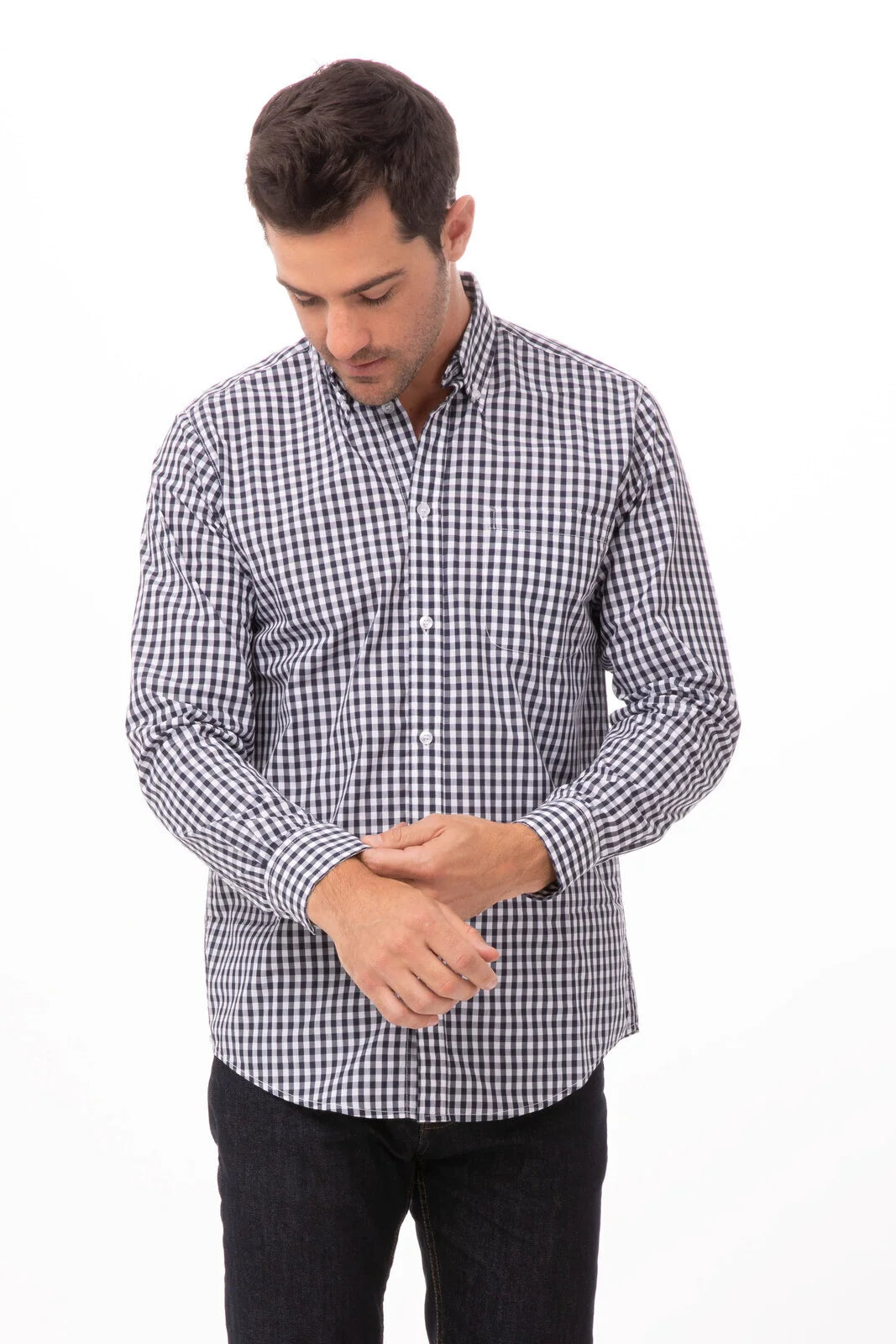 Chef Works Modern Gingham Men's Long Sleeve Dress Shirt