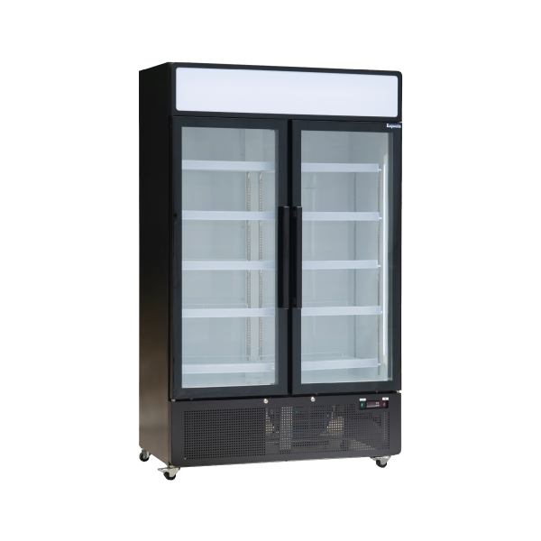 Exquisite DC1010P Two Glass Door Upright Display Refrigerators Black 850 Litre