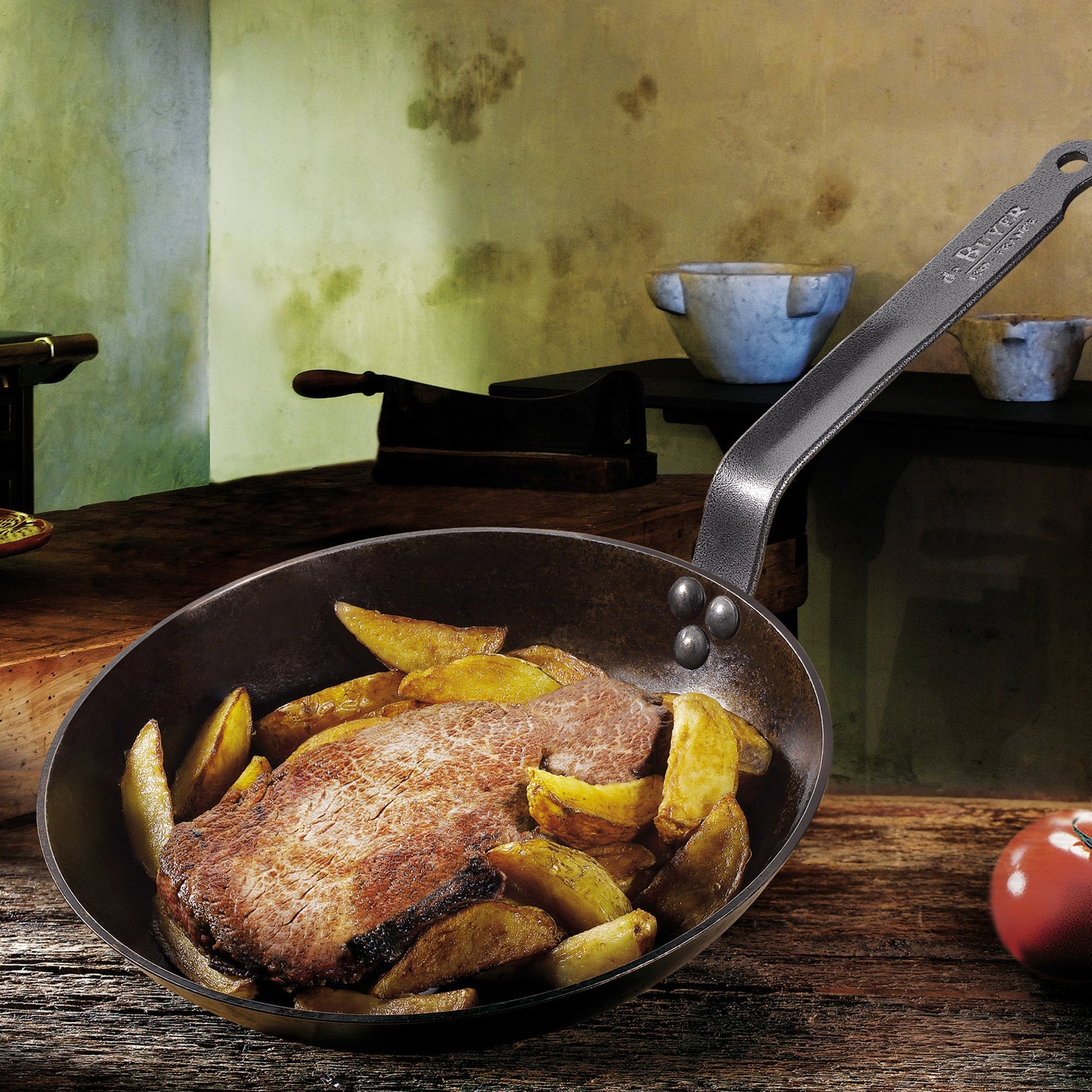 DEBUYER LA LYONNAISE FRYPAN 1.2mm BLUE STEEL 280x51mm - Hospitality Connect