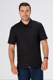 Chef Works Durham Snap Work Shirt showing a durable, navy blue work shirt with snap buttons and chest pockets.