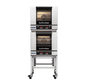 Turbofan E23D32 - Half Size Tray Digital Electric Convection Ovens Double Stacked on a Stainless Steel Base Stand - Hospitality Connect