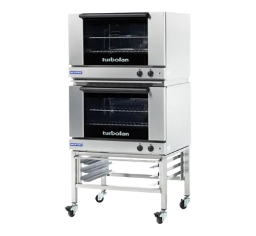 Turbofan E27M22C - Full Size Tray Manual Electric Convection Ovens Double Stacked With Castor Base Stand - Hospitality Connect