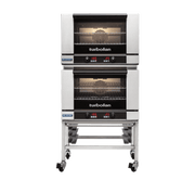 Turbofan E27D22C - Full Size Tray Digital Electric Convection Ovens Double Stacked on a Stainless Steel Base Stand