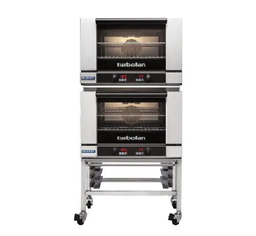 Turbofan E27D22 - Full Size Tray Digital Electric Convection Ovens Double Stacked on a Stainless Steel Base Stand - Hospitality Connect