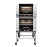 Turbofan E27D32C - Full Size Tray Digital Electric Convection Ovens Double Stacked on a Stainless Steel Base Stand - Hospitality Connect