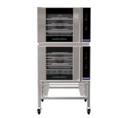 Turbofan E30M32 - Double Stacked - GN 11 Manual Electric Convection Ovens Double Stacked on a Stainless Steel Base Stand - Hospitality Connect