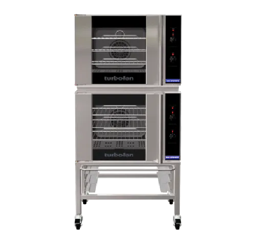 Turbofan E30M32 - Double Stacked - GN 11 Manual Electric Convection Ovens Double Stacked on a Stainless Steel Base Stand - Hospitality Connect