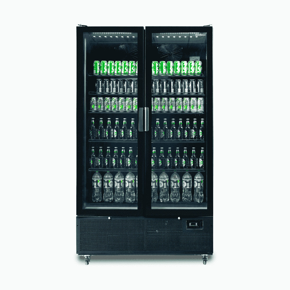 Bromic Upright Display Fridge - 1126L - 2 Door - Flat Glass - Black GM1100B-NR - Hospitality Connect