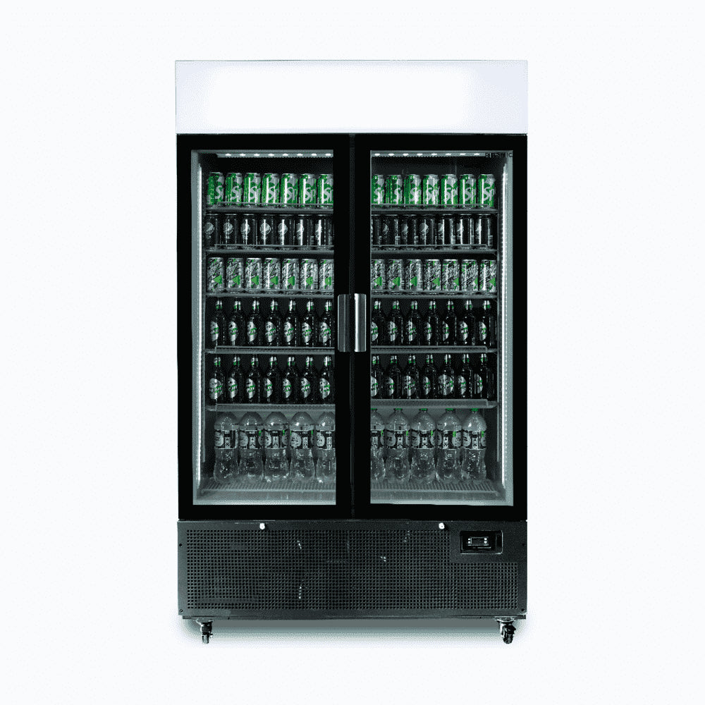 Bromic Upright Display Fridge - 1082L - 2 Door - Flat Glass - Lightbox - Black GM1100LB-NR - Hospitality Connect