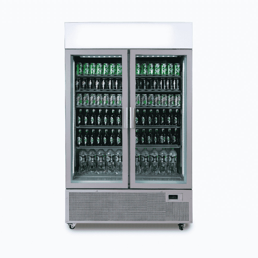 Bromic Upright Display Fridge - 1082L - 2 Door - Flat Glass - Lightbox - Silver GM1100LS-NR - Hospitality Connect
