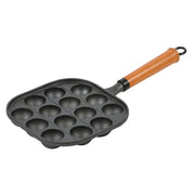 Cast iron takoyaki (octopus ball) plate (14 balls) with wood handle 'HB-6217 - Hospitality Connect