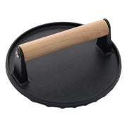KH KHAST ROUND MEAT PRESS CAST IRON WOOD HANDLE 15CM