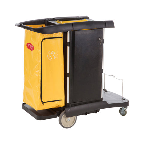 JIWINS LUXURY CLEANING CART BLACK PP 1212x575x1320mm - Hospitality Connect