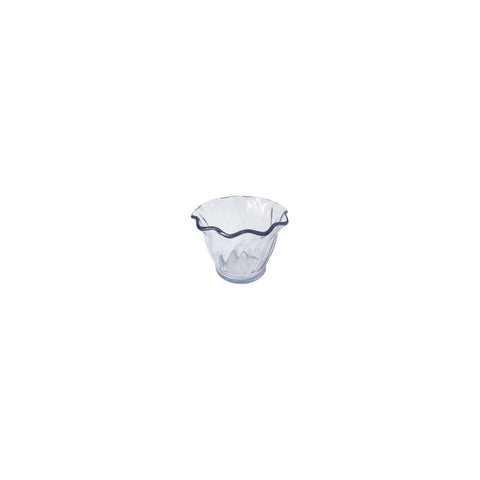 Clear JIWINS bowl with round scalloped edge, made of polycarbonate, 91x62mm, 148ml capacity, ideal for hospitality use.