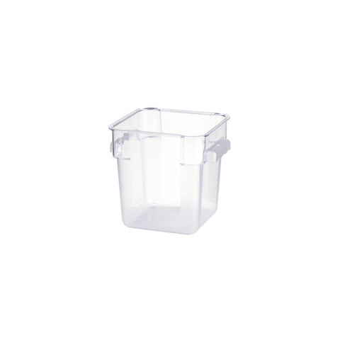 Clear JIWINS square food storage container made of polycarbonate, 180x180x190mm, 4 liters capacity for kitchen organization.