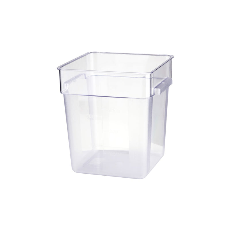 Clear JIWINS square food storage container from Hospitality Connect, 285x285x320mm, 18L capacity, made of durable polycarbonate.