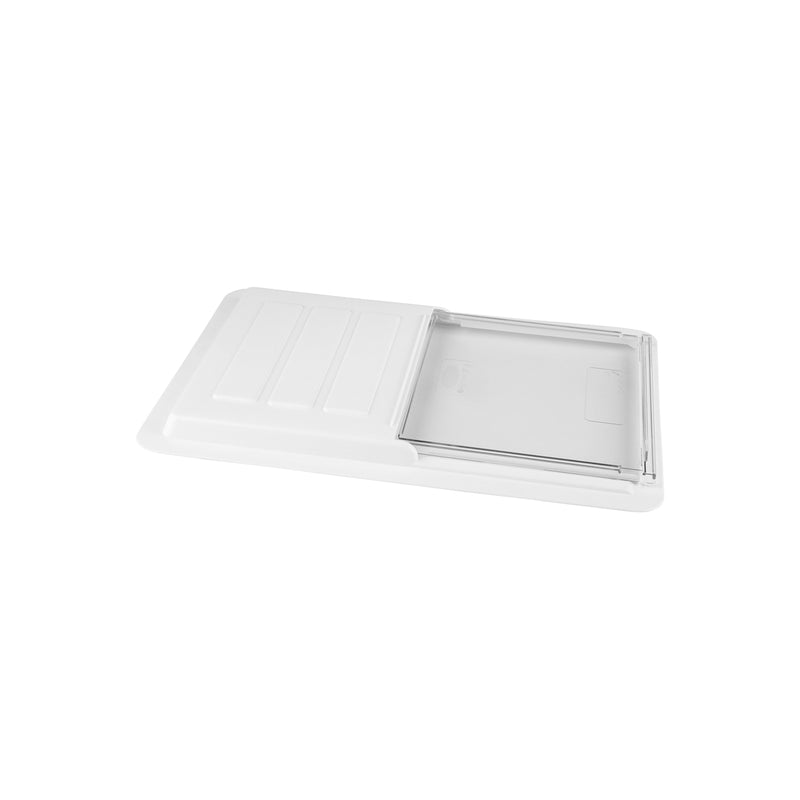 White sliding cover for SML food pan by JIWINS, made of polypropylene and polycarbonate, measures 450x300x31mm.