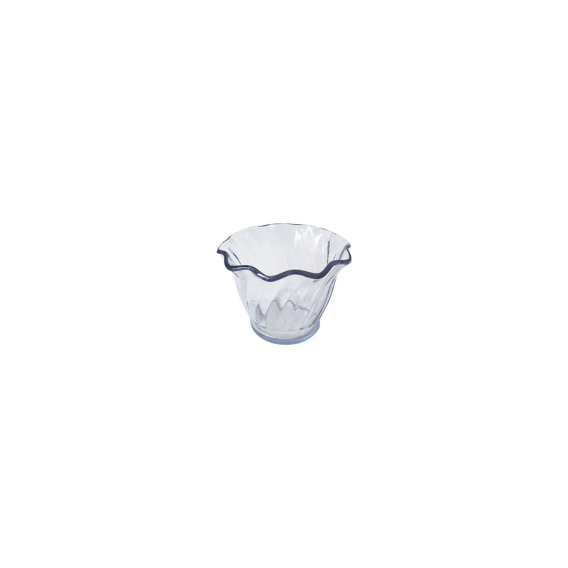 Clear JIWINS bowl with round scalloped edge, 91x62mm, 148ml capacity, ideal for serving in hospitality settings