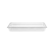 Clear JIWINS gastronorm pan made of polycarbonate, 1/1 size, 65mm deep, 8.5 liters capacity for professional kitchen use