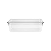 Clear polycarbonate gastronorm pan by JIWINS, 1/1 size, 150mm deep, 19.5L capacity, suitable for commercial kitchen use.