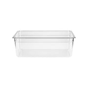 Clear JIWINS Gastoronom Pan in polycarbonate, 1/1 size, 200mm deep, 25.6L capacity, ideal for commercial food service.