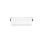 Clear JIWINS GastroNorm pan made of polycarbonate, 1/2 size, 100mm deep, 5.9L capacity, designed for professional kitchen use.