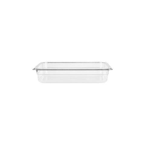 Clear JIWINS GN Pan 1/3 size, 65mm deep, 2.4L capacity, made of durable polycarbonate for professional kitchen use.
