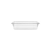 Clear JIWINS GastroNorm pan made of polycarbonate, 1/3 size, 100mm deep, 3.6L capacity, ideal for professional food service.