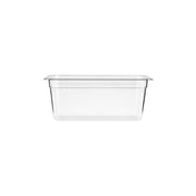 Clear JIWINS gastronorm polycarbonate pan, 1/3 size, 150mm deep, 5.3L capacity, ideal for food storage and presentation.