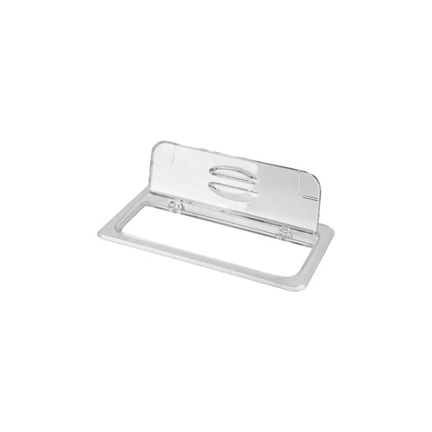 Clear JIWINS flip lid made of polycarbonate, 1/3 size 322x174x17mm, designed for durable food storage containers.