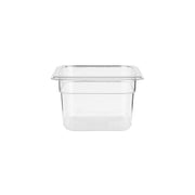 Clear polycarbonate gastronorm pan by JIWINS, 1/4 size, 150mm deep, 3.7L capacity, suitable for food storage and preparation.