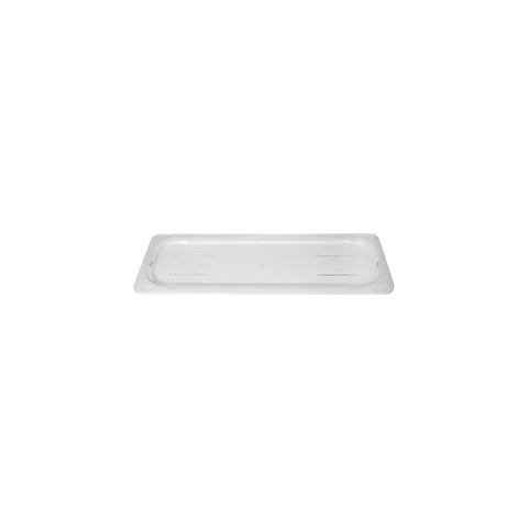 Clear JIWINS flat polycarbonate lid for 1/4 size containers, measuring 265x162mm, designed for hospitality use.