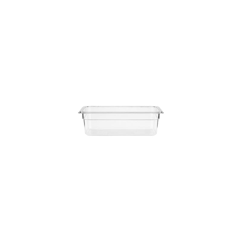 Clear JIWINS GastroNorm pan made of polycarbonate, 1/6 size, 65mm deep, 1.0 liter capacity, suitable for professional kitchen use