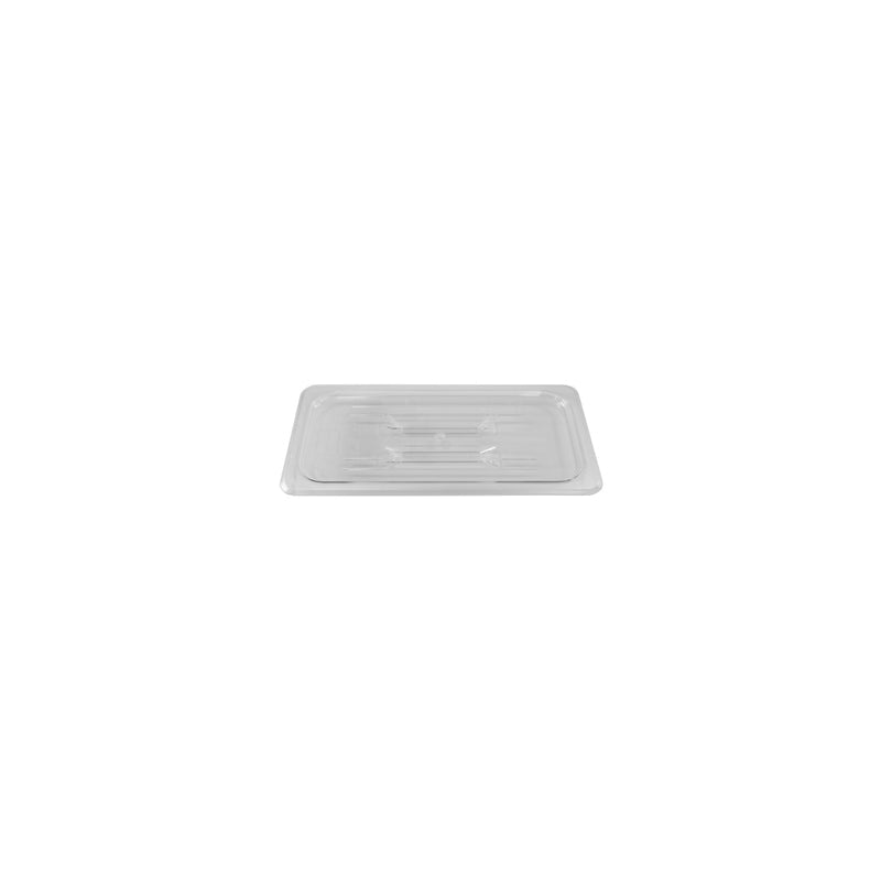 Clear JIWINS flat polycarbonate lid for 1/9 size containers, measuring 176x108mm, designed for hospitality use.