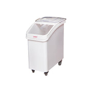 White JIWINS ingredient bin with castor wheels, 81L capacity, made of polypropylene and polycarbonate, measuring 748x328x740mm.