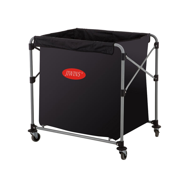 Black JIWINS collapsible laundry cart with 300-liter vinyl bag, lightweight and portable, ideal for laundry or storage.