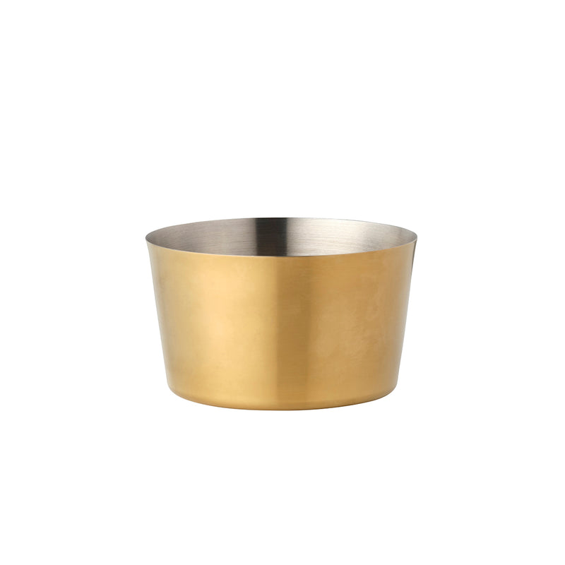 Brushed brass miniature sauce pan by Chef Inox, 140mm, without handle, suitable for small culinary tasks, made by Hospitality Connect.