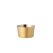 Brushed brass miniature sauce pan by Chef Inox, 100mm size, with a small handle, ideal for precise culinary tasks.