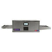 Middleby Marshall DZ55T-CAV CTX I electric conveyor pizza oven with stainless steel exterior and conveyor belt for commercial pizza baking.