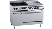 B and S black oven with four open burners and 600mm grill plate, commercial oven and range for professional kitchens