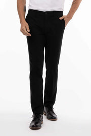 Black Chef Works men's chino pants with poly stretch fabric, shown in size 30, featuring a tailored fit and professional style.