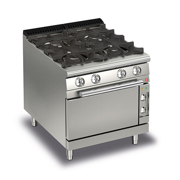 Baron Four burner gas range with electric ignition & fan forced electric oven Q70PCF/GE8025 - Hospitality Connect