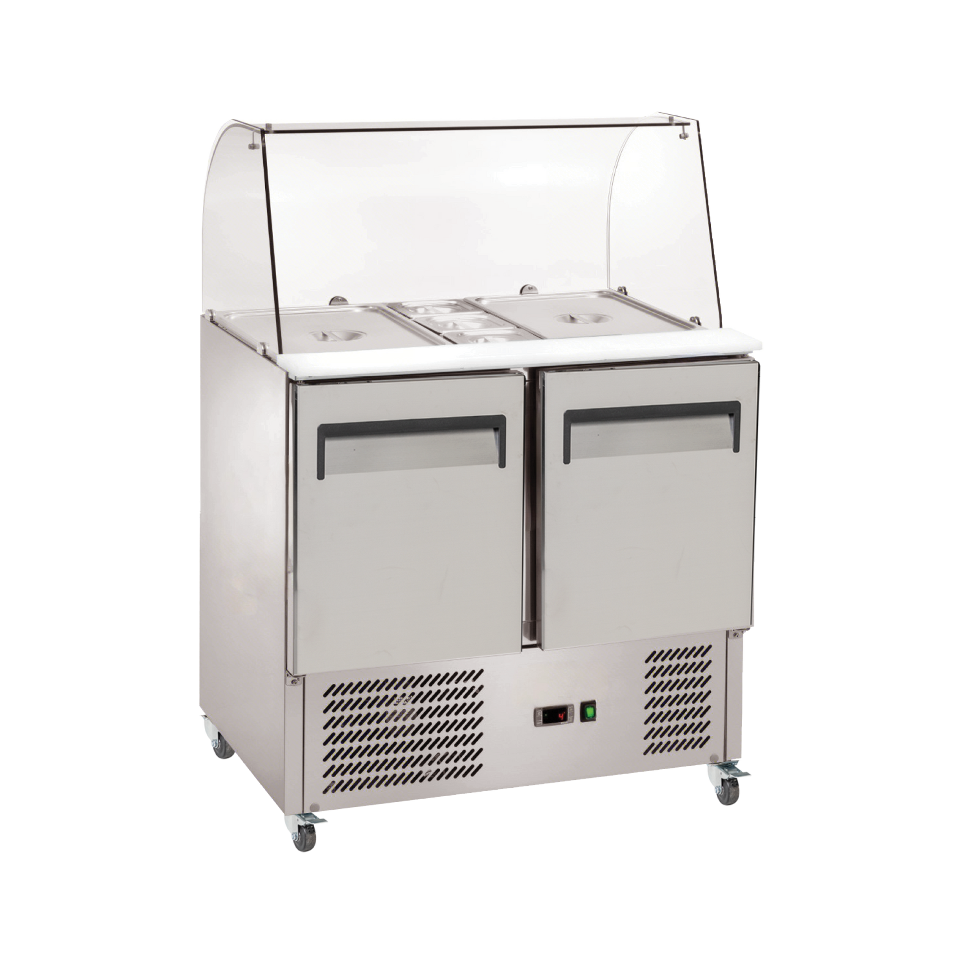 Exquisite Two Door Stainless Steel Top Food Preparation Refrigerators with Glass Canopy (Excluding Pans) - Hospitality Connect