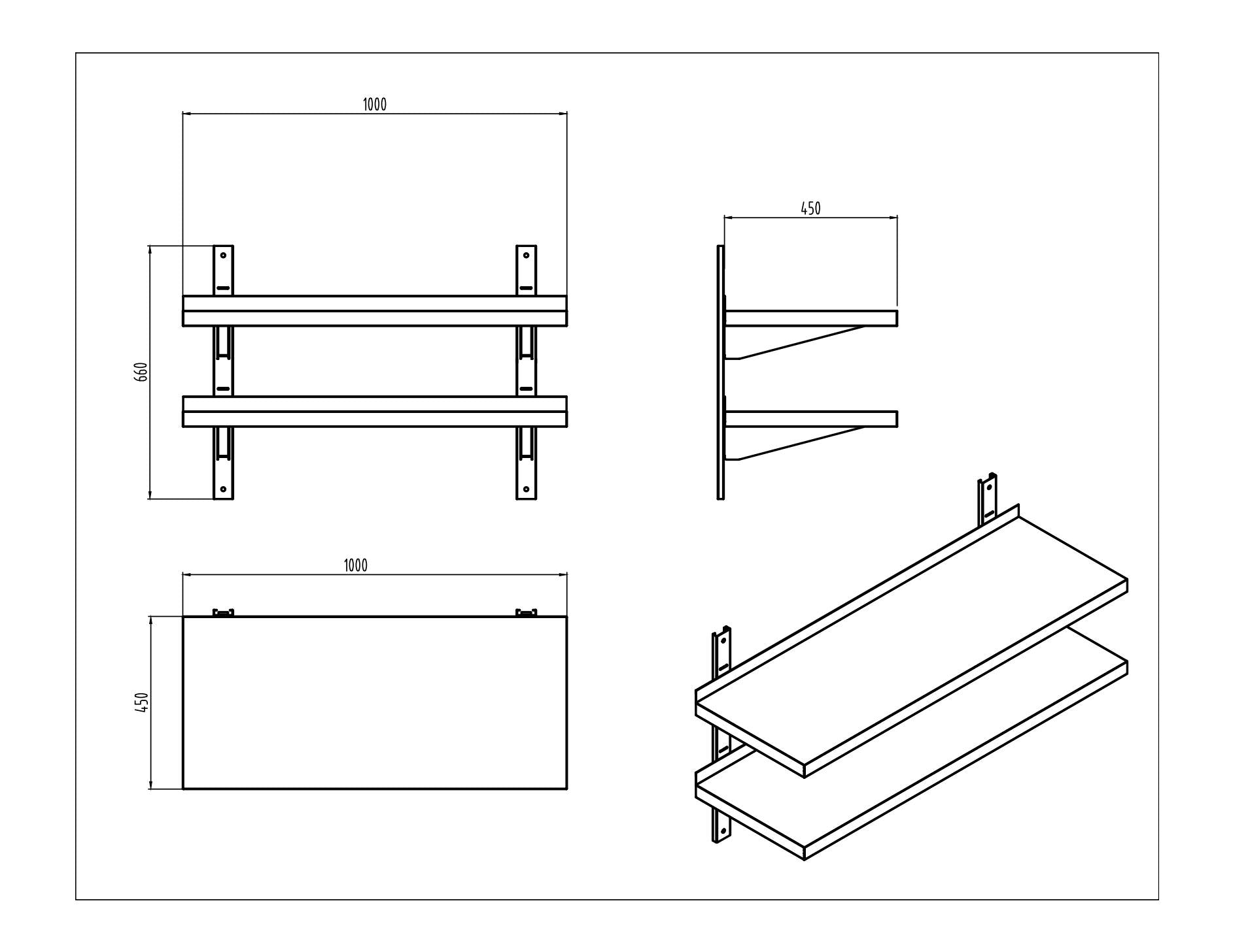 KitchenKnock Double Wall Shelves - flat Plate - AFFD - 1000×450×660mm 631110 - Hospitality Connect