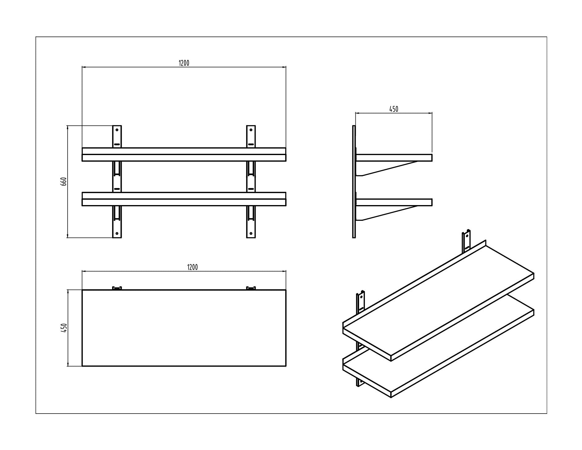 KitchenKnock Double Wall Shelves - flat Plate - AFFD - 1200×450×660mm 631111 - Hospitality Connect