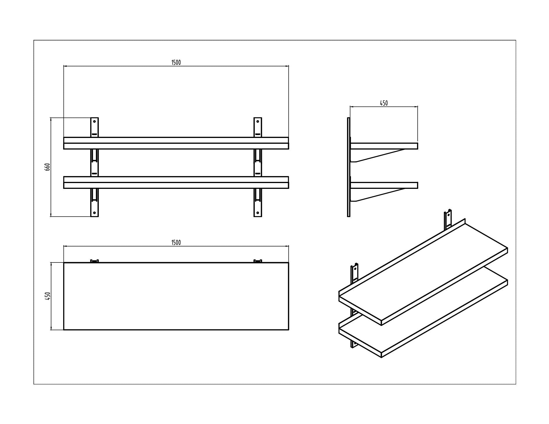 KitchenKnock Double Wall Shelves - flat Plate - AFFD - 1500×450×660mm 631112 - Hospitality Connect