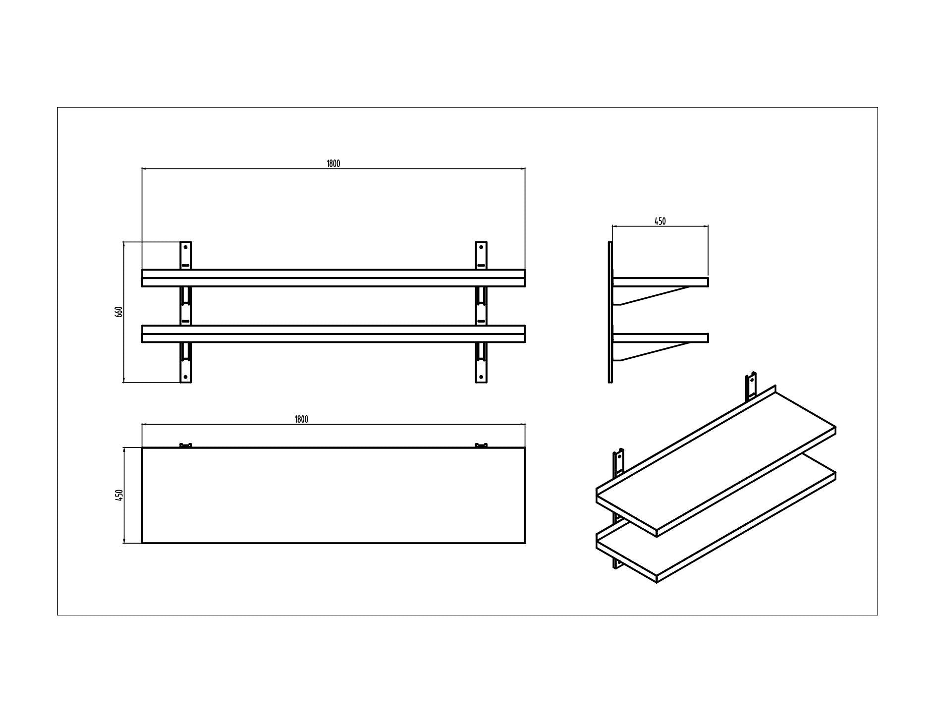 KitchenKnock Double Wall Shelves - flat Plate - AFFD - 1800×450×660mm 631113 - Hospitality Connect